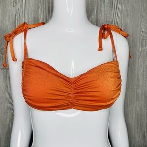 NWT Victoria’s Secret Ruched Shine glitter orange Bikini Top with tie straps LG